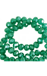 Faceted glass beads 4x3mm disc Lake green-pearl shine coating